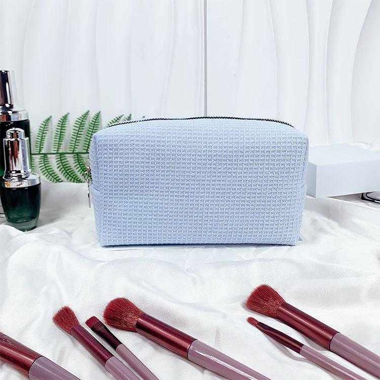 Polyester Waffle Pattern Travel Makeup Bag With Large Capacity For Women And Men