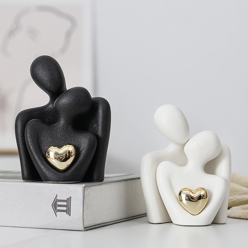 Couple Hug Ceramic Love Statue Mini Hugging Sculpture Romantic Figurine Lover