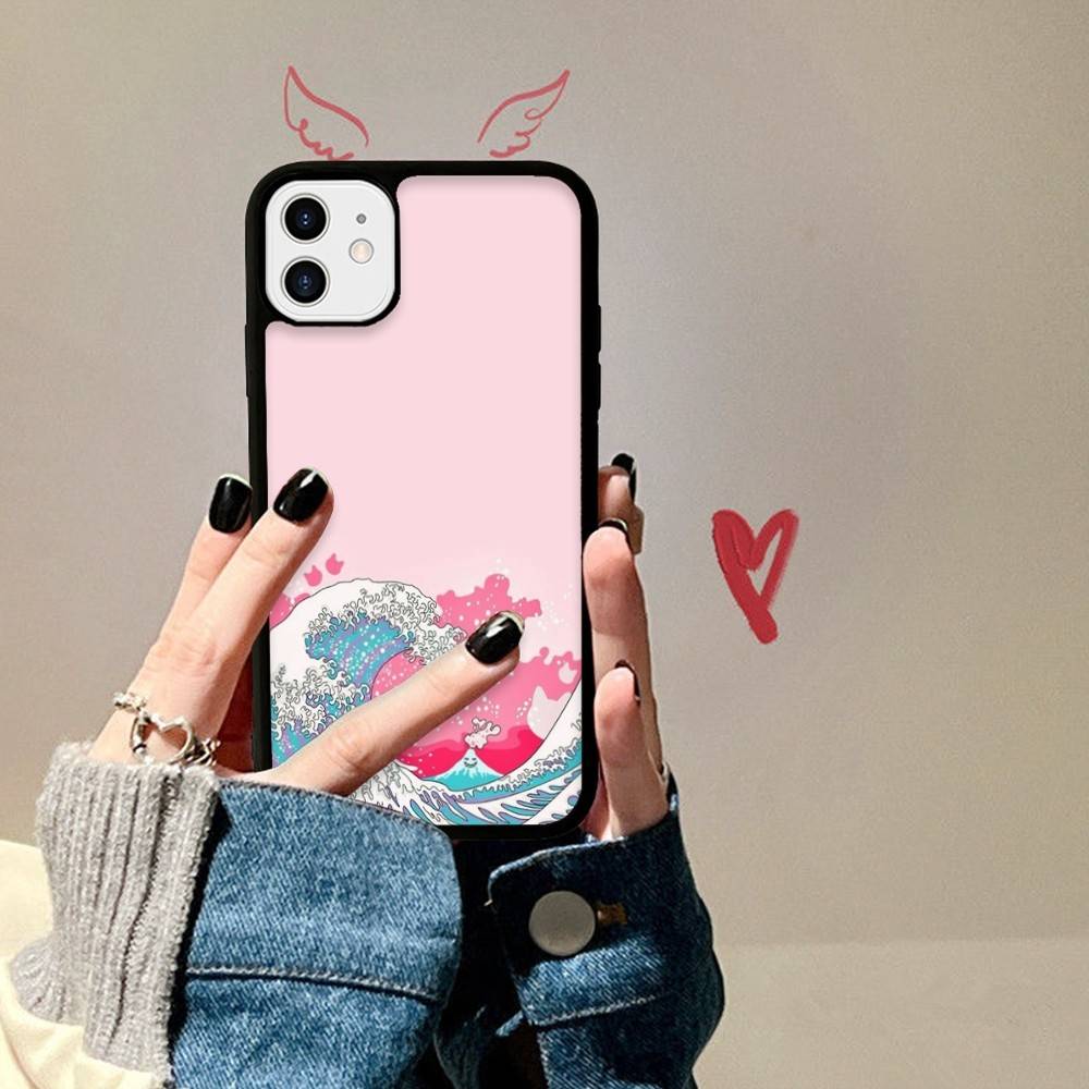 Japanese Waves PC+TPU Phone Case For IPhone 11 12 13 14 15 16 17 Plus Pro Max Cover
