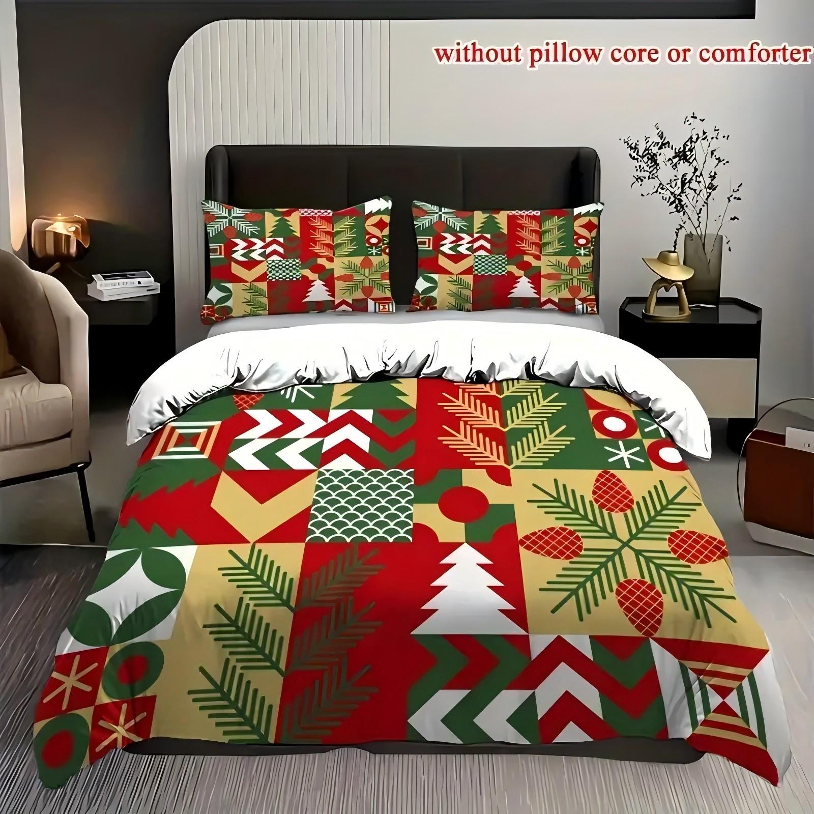 

Grid Snowflake Tree 3D Printed Duvet Cover Set Christmas Theme Bedding Set Comfortable Soft Luxury Quilt Cover Set Pillowcases 135x200cm 2pcs