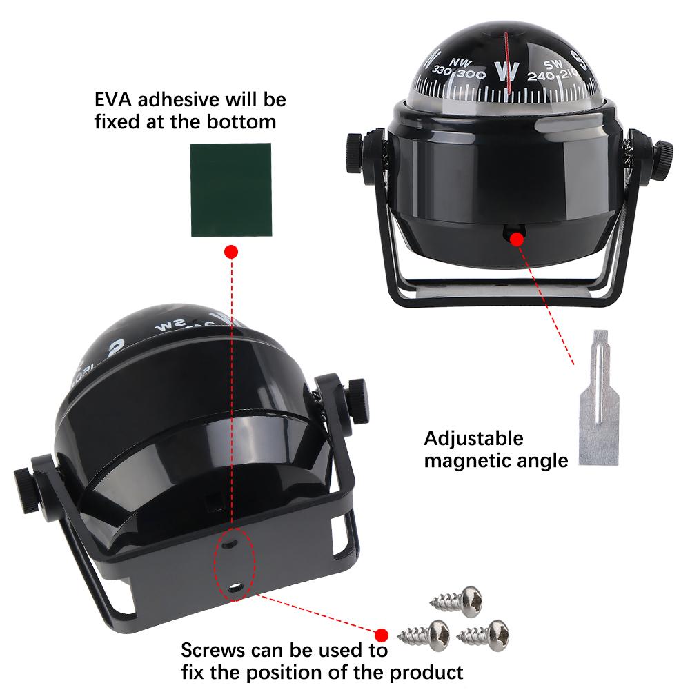 Car Compass Dashboard Cluster Ornaments Portable Compass Navigation Electronic Sea Pivoting Automotive Gauge For Marine Boat