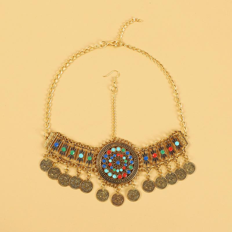 Vintage Miao fringed headdress, ancient clothing Hanfu, exotic style forehead decoration, forehead chain, hidden silver earrings, bracelet for women