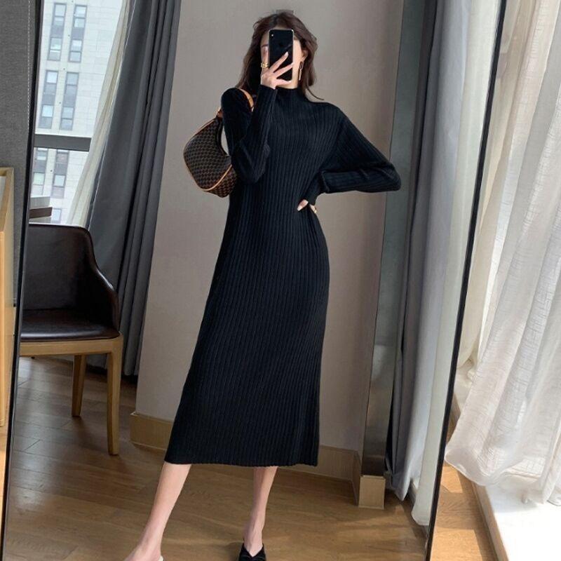 New knee-bottom long dress with long sweater inside, knitted dress for children, autumn and winter