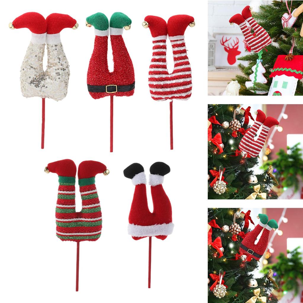 Elf Leg Pick Christmas Tree Decoration Home Party Plush Stuffed Tree Topper