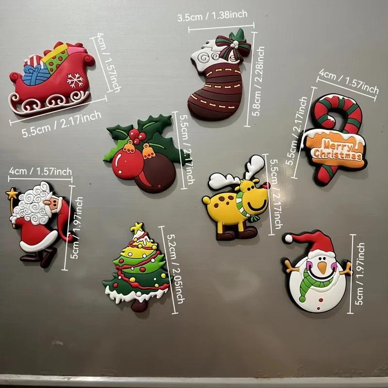 Cartoon Christmas Fridge Magnets 8-Piece Set Soft Rubber Santa Claus Fridge Magnets Christmas Decorations Gift