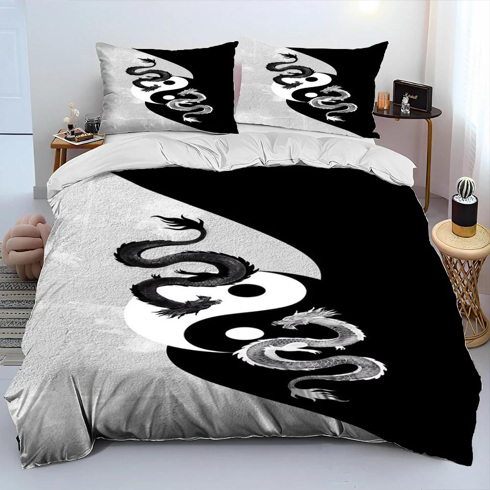 3D Chinese Tai Chi Bagua Yin Yang Pattern Bedding Set,Duvet Cover Bed Set Quilt Cover Pillowcase,Soft,Comfortable and Breathable