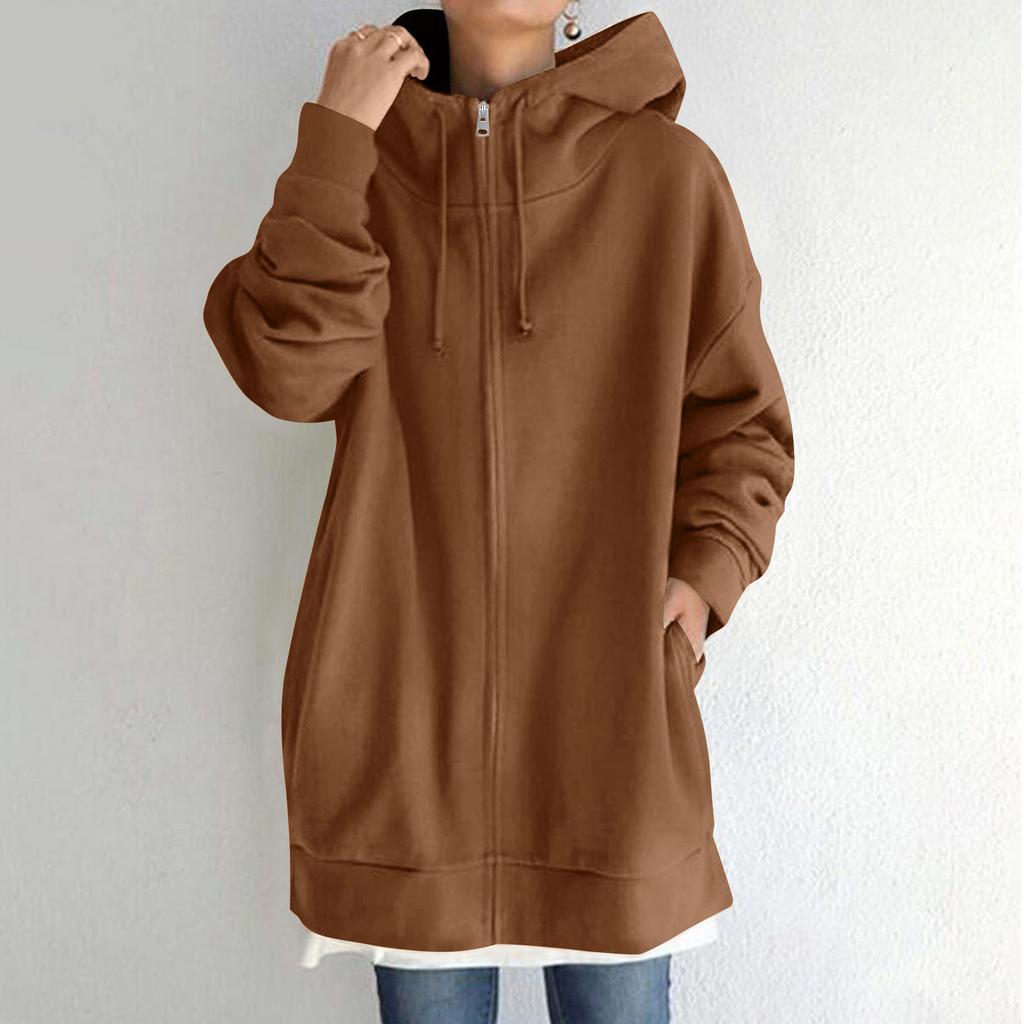 Women's Oversized Zip-Up Hoodie Casual Long Sleeve Hooded Sweatshirt with Pockets Red
