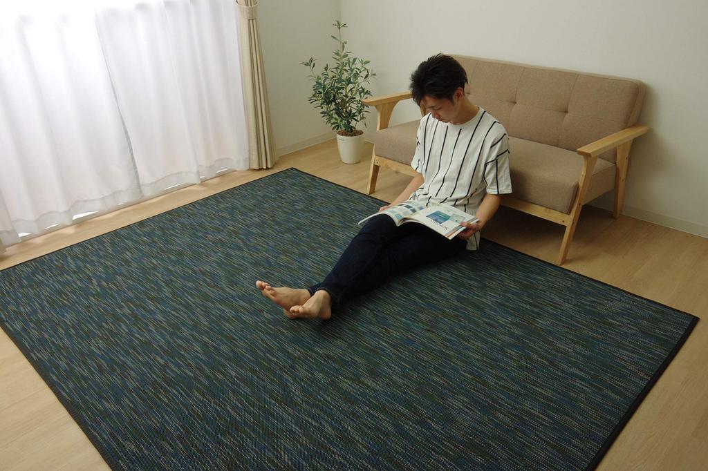 IKEHIKO Bamboo Rug Carpet DX Force Approx. 140 X 200cm Navy with Non-Woven Backing #5370650