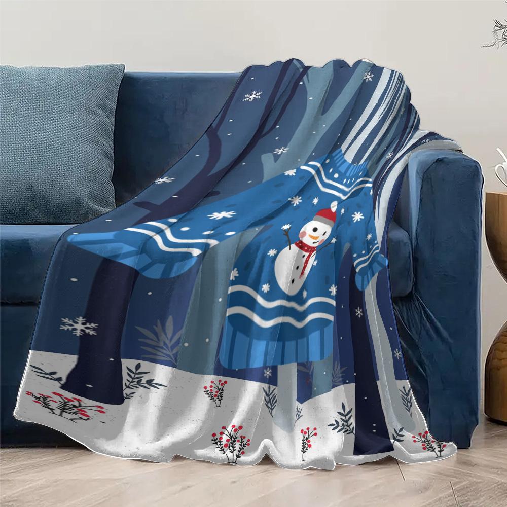 Tuniu Cute Snowman Print Blanket for Sofa Bed Living Room Bedroom Throw Blanket
