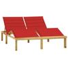 Day and Night - Day and Night Double Lounger and Red Red Impregnated Pine Wood Cushions