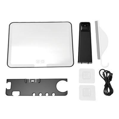 Shower Mirror Touch Control 3 Color Lights No Drilling Installation Water Proof Fogless Shower Mirror for Bathroom Black