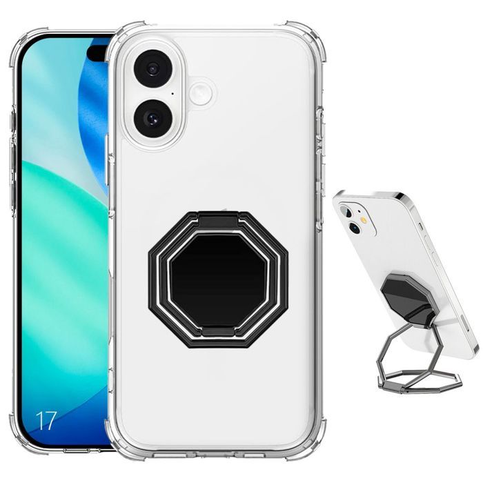 Coque de protection - BOOLING - iPhone 17 - Antichoc - Support octogonal - Silicone transparent