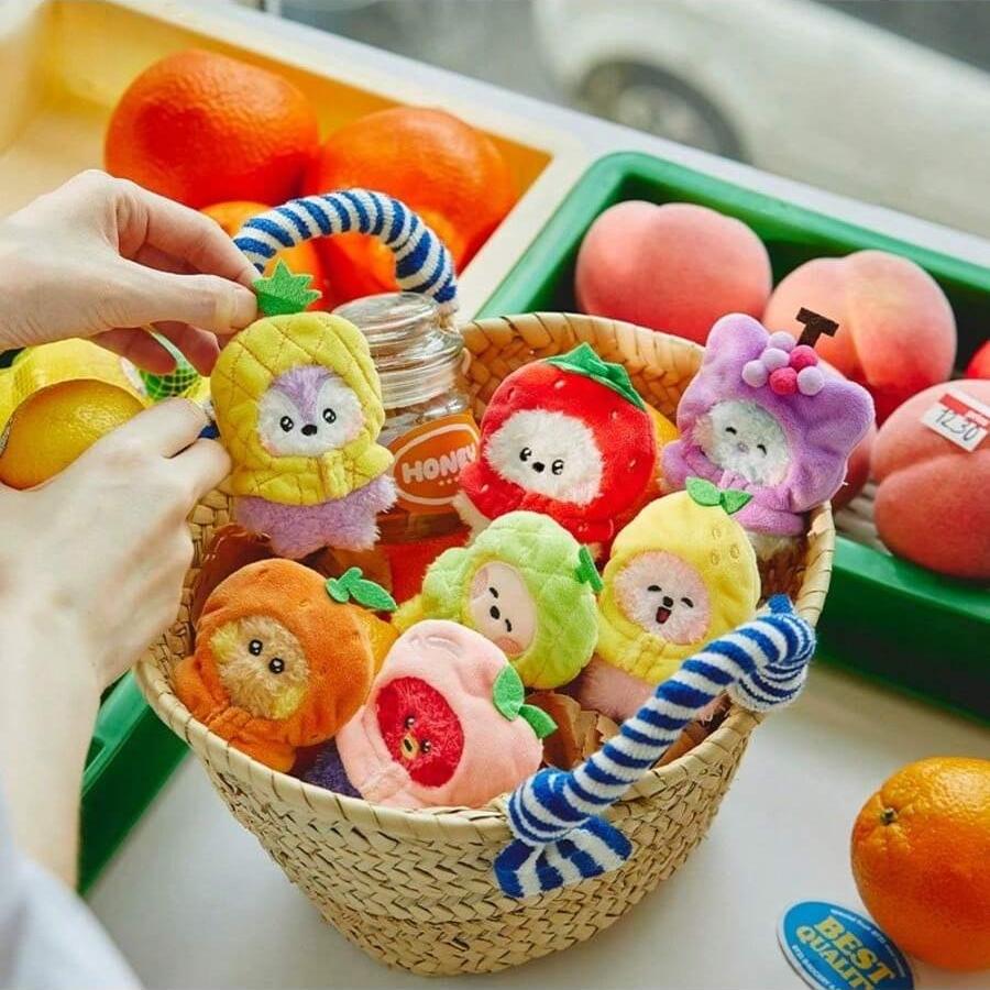BT21 KPOP MININI FRUITS DOLL Mini Fruit Doll Plush Doll Charm Key Ring Charm ARMY Fan Gift Couple Gift Beautiful Design