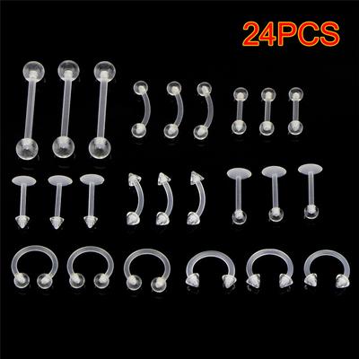 24 Stück Klare Farbe Bauchnabel Zungen Lippen Ringe Stäbe Stecker Körperpiercing Schmuck