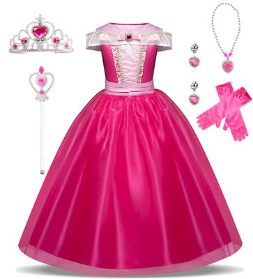 Princezna Princezna Aurora Dětské Luxusní Princezna Dívky Děti Disney Pro Pamětní Pódium Maškarní Červené 110 [AOTYP] Šaty, Šaty, Cosplay, 6dílná Sada,