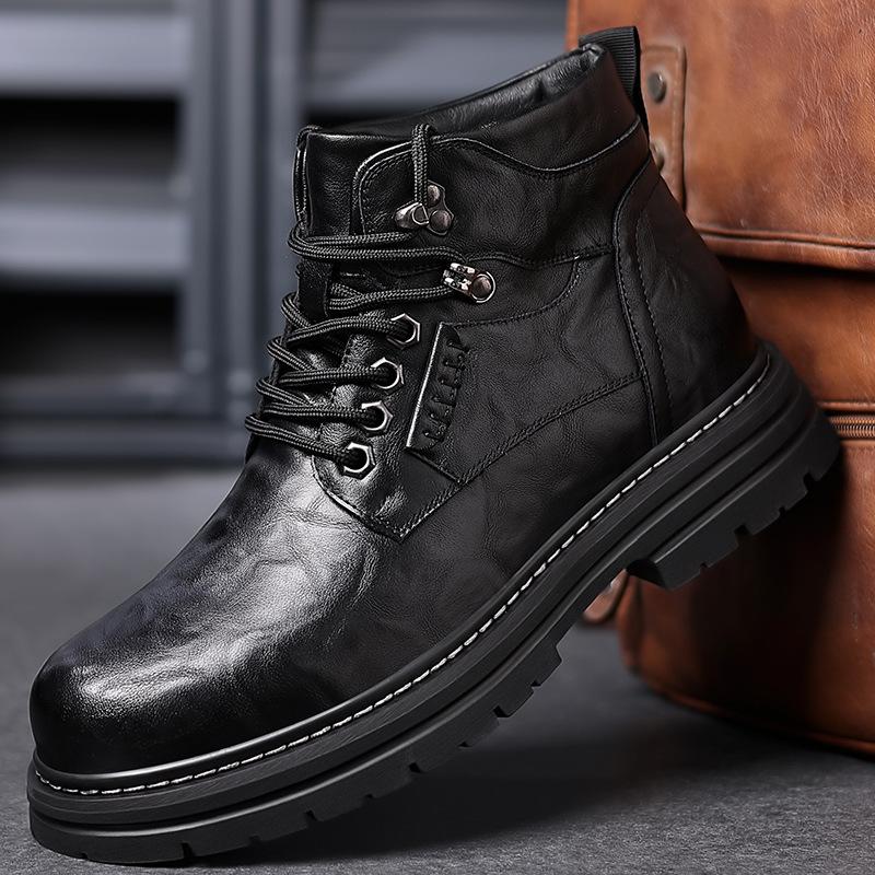 Fashion Autumn Winter New Designer Platform Snow Boots for Men Cow Leather Fashion Work Shoes Male Solid Color Warm Ankle Boots Man