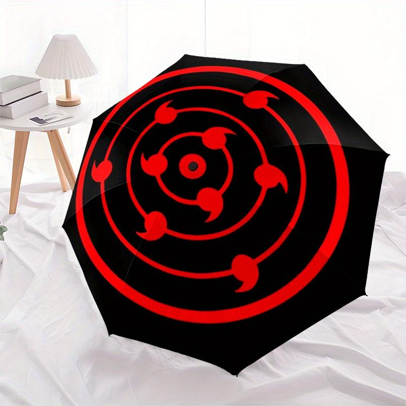 Red Concentric Circles on Black Background Sticker DecalUmbrella, Portable 3-Fold Compact Umbrella for Men & Women Gift
