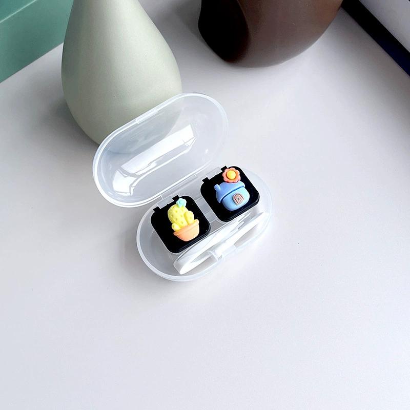 Macaron kolorowe etui na soczewki kontaktowe dziewczyna czarne fioletowe etui na soczewki kontaktowe z silikonową pęsetą mini kieszonkowe pudełko