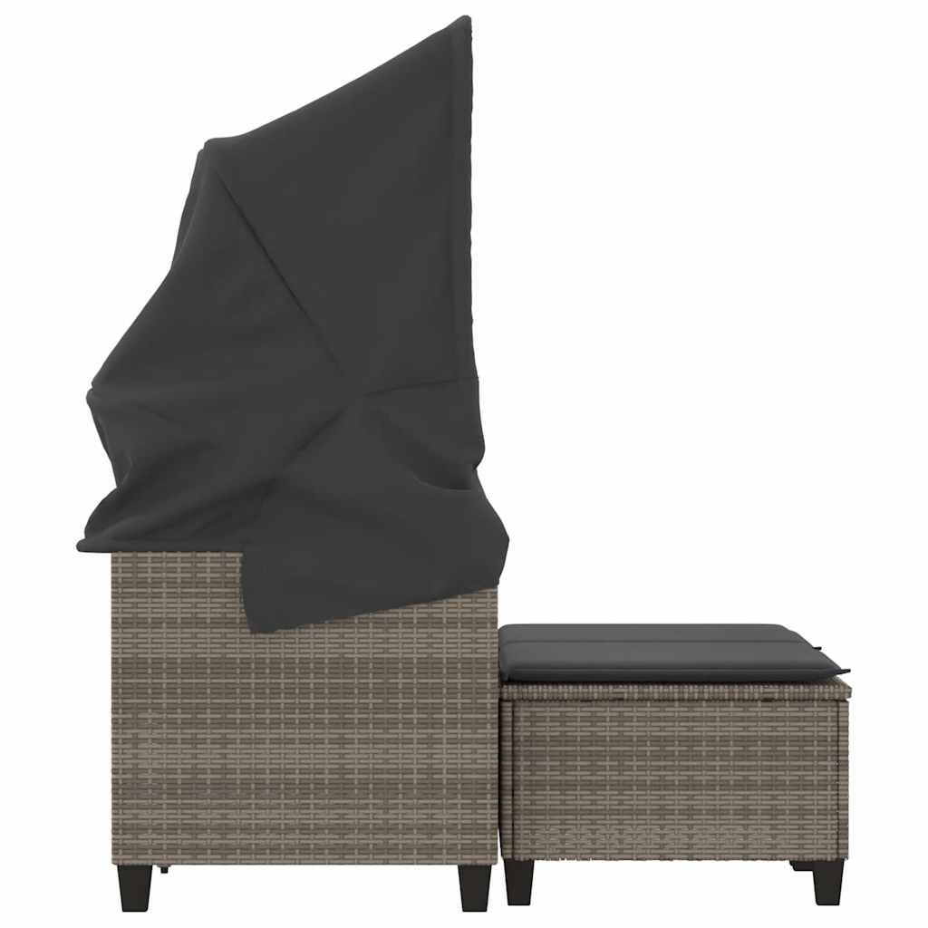 Vidaxl 2-Os. Garden Sofa With Canopy And Footrests, Grey, PE Rattan
