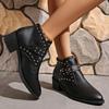 Fashion Fashion Rivet Motorcycle Boots for Women Retro Pointed Toe Thick Heeled Black Ankle Boots Woman Autumn Winter PU Leather Booties