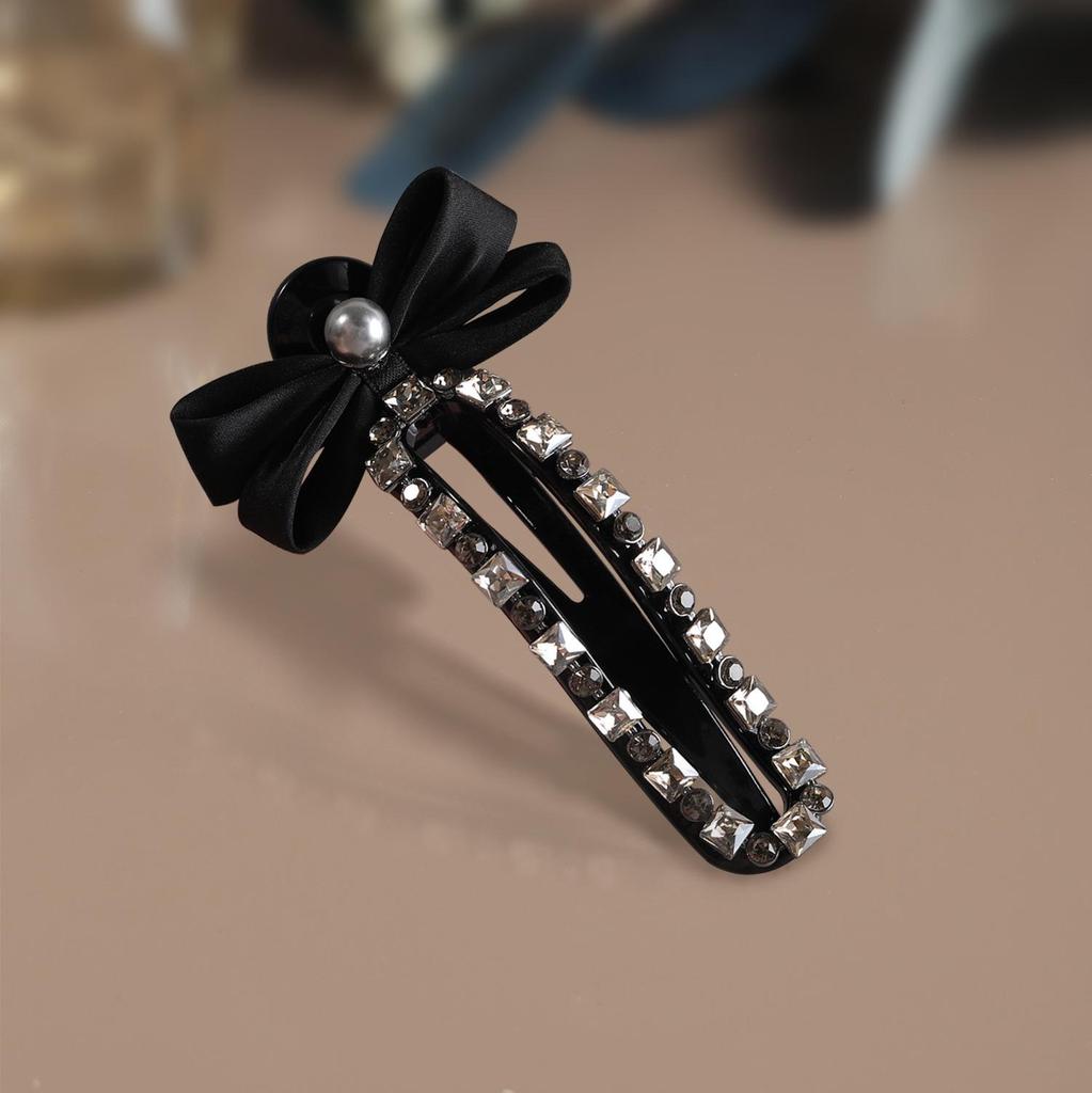 Glam Rhinestone Bow Hair Clip with Anti-Slip Teeth - Luxurious Casual Women’s Side Clip