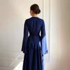 Amerikanische Damenbekleidung 2025 Herbst Neues hochtailliertes Kleid Rüsche Blattdekoration Bankett langes Kleid Temperament