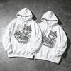Long Sleeve Pullover Hoodie, Unisex Vintage Wolf Moon Graphic Print Cotton Sweatshirt, Loose Streetwear Hooded Top for Men Wome