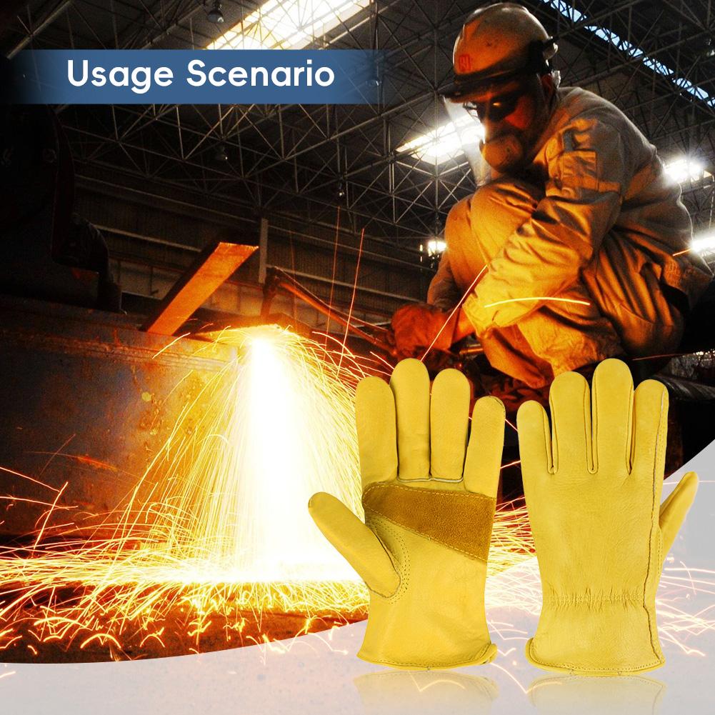 1 pereche de mănuși de lucru din piele pentru bărbați din piele de vacă galbenă, de siguranță, de protecție pentru șofer, de lucru pentru sudura, mănuși de mecanic