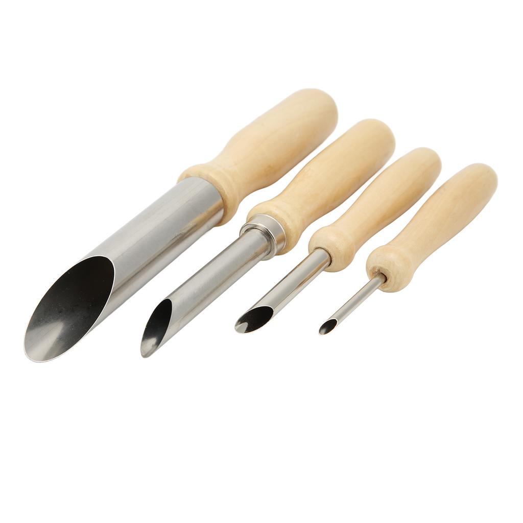 4 STÜCKE Tonlochschneider Rund Edelstahl Keramiklochschneider Ergonomischer Skulpturenlochschneider mit Holzgriff für