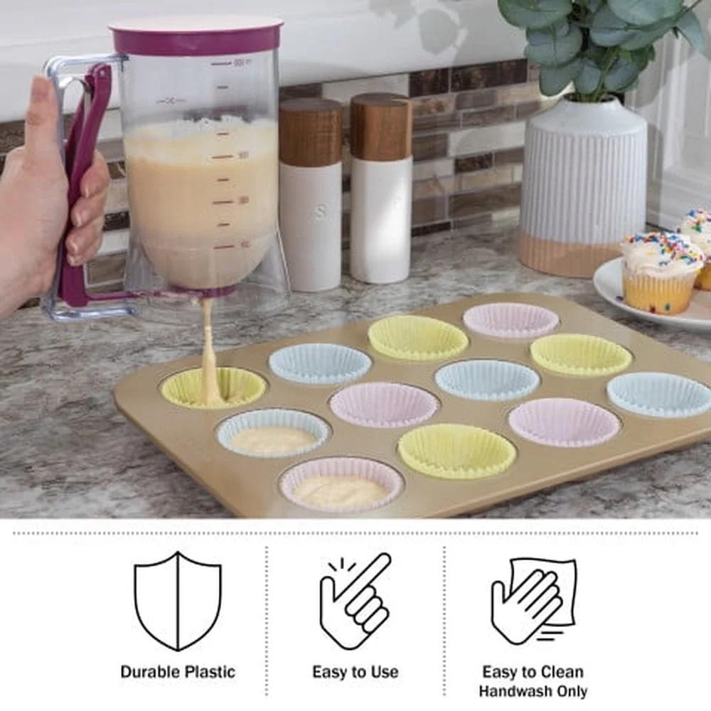 Chef Buddy Pancake Batter Dispenser 4 Cup Capacity Durable Plastic Drip Free Nozzle Measuring Cup Muffin Waffle Maker Kitchen