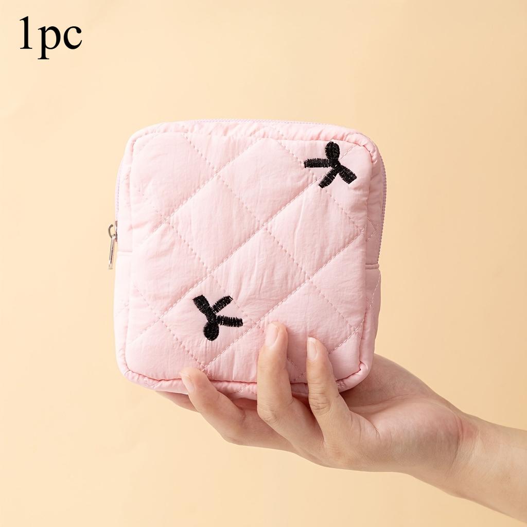 Bow Pattern Sanitary Pad Storage Bag Fabric Pouch Portable Feminine Organizer for Purse Travel Bathroom Cosmetic Bag for Women