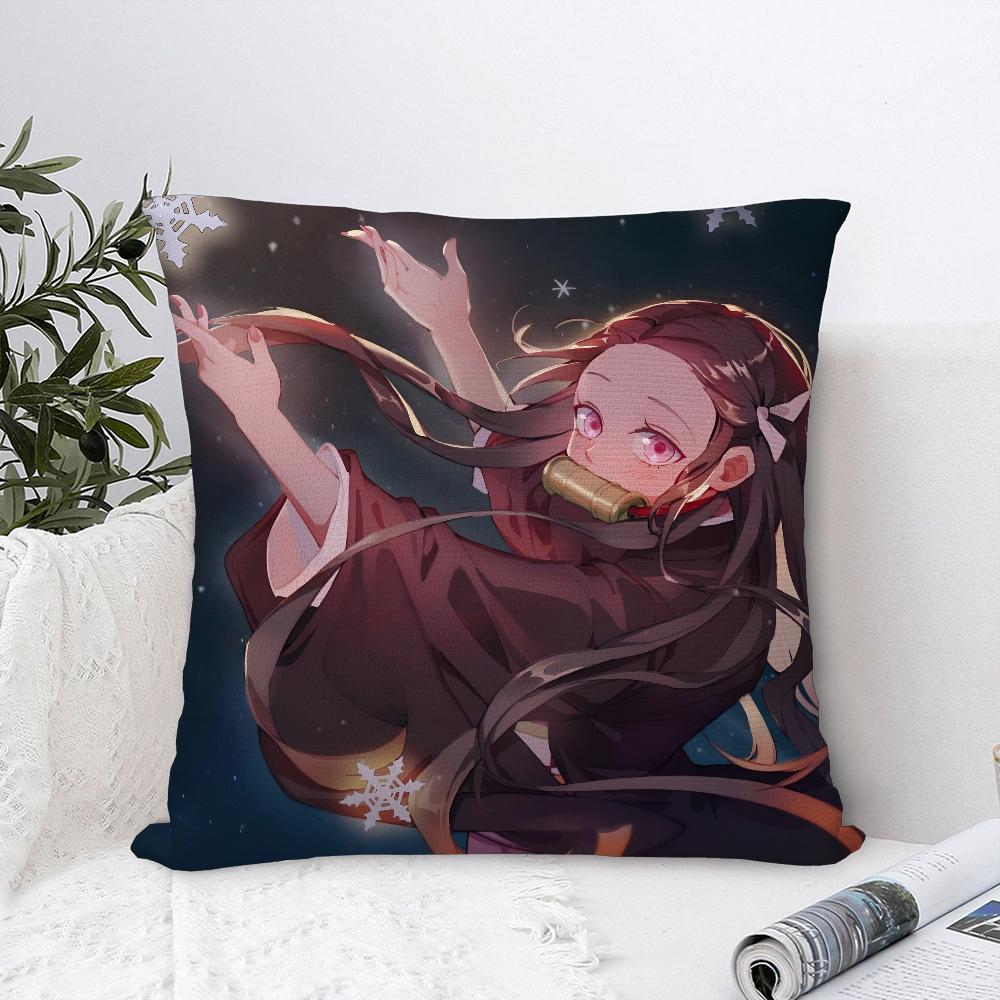 N-Nezuko Kamado D-Demon-Slayer Pillow Case Sofa Decor Home Double-Sided Printing Short Plush Cushion Cover Throw Pillow Cover