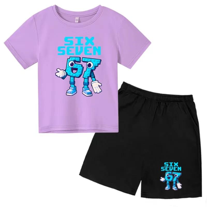 3-12 Ensemble décontracté sportif pour garçons et filles, T-shirt d'été cool à manches courtes et imprimé numéros 6 et 7, style