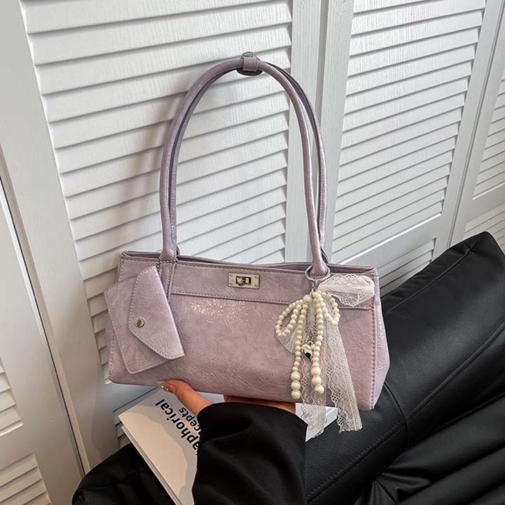 Sweet French Stick Handbag Lace Texture Underarm Bags Portable PU Shoulder Bag  Work