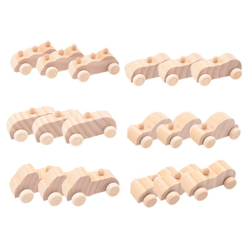 M-Modern-18 Pack DIY Wood Car Unfinished Wooden Cars To Paint Wooden Craft Cars For Home Activities Craft Projects Family D