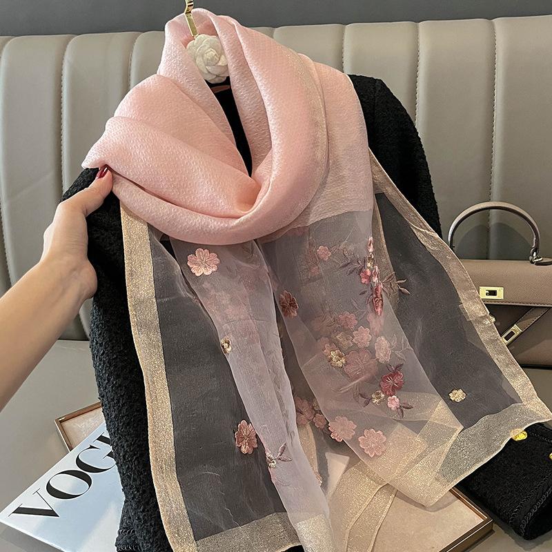 Silk wool Shawls Scarf for Lady Large Floral Beach Stoles Foulard Female Hijab Thin Bufanda Scarves Women Luxury Pashmina Wraps