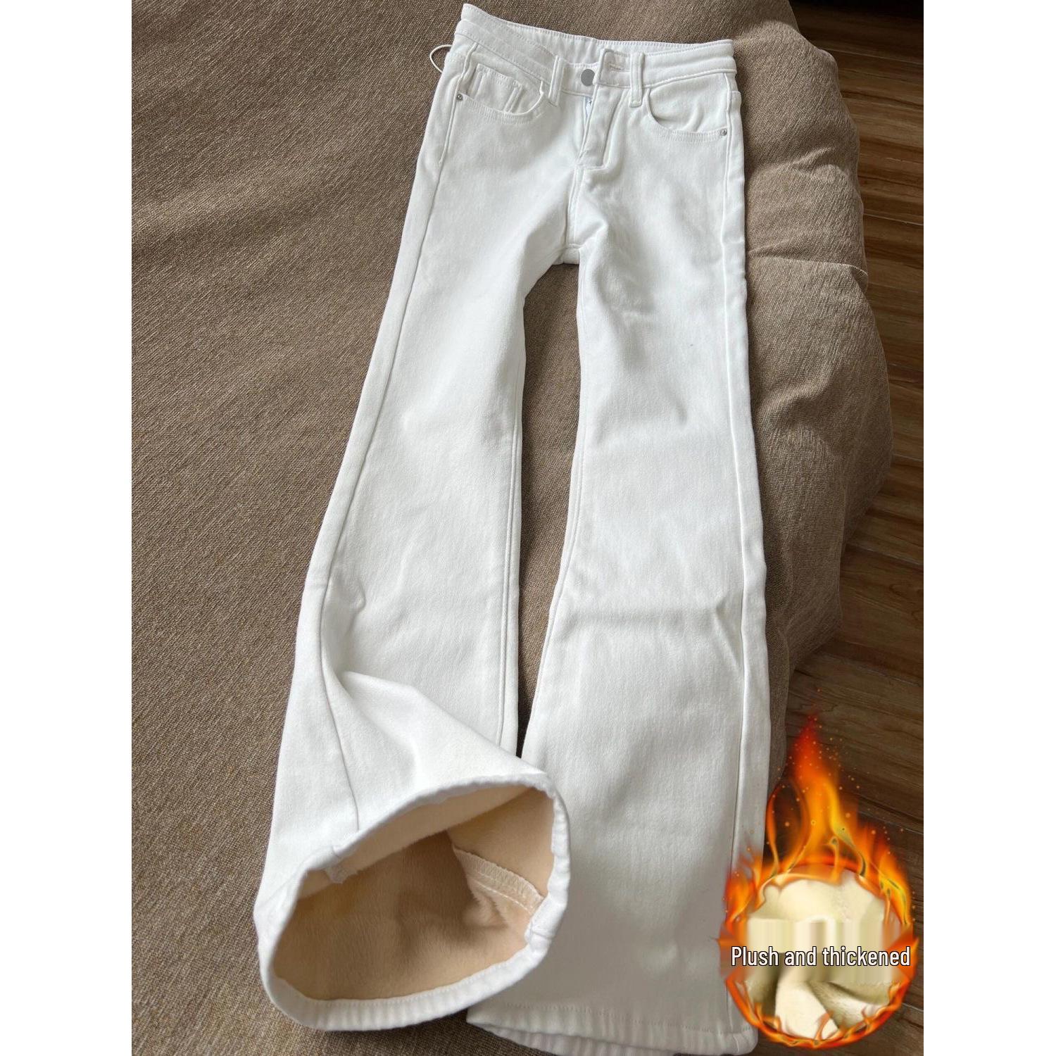 

Korean Velvet Flare Jeans: Winter Plus Size Slimming Bootcut for Women 3XL (150-165 lbs)