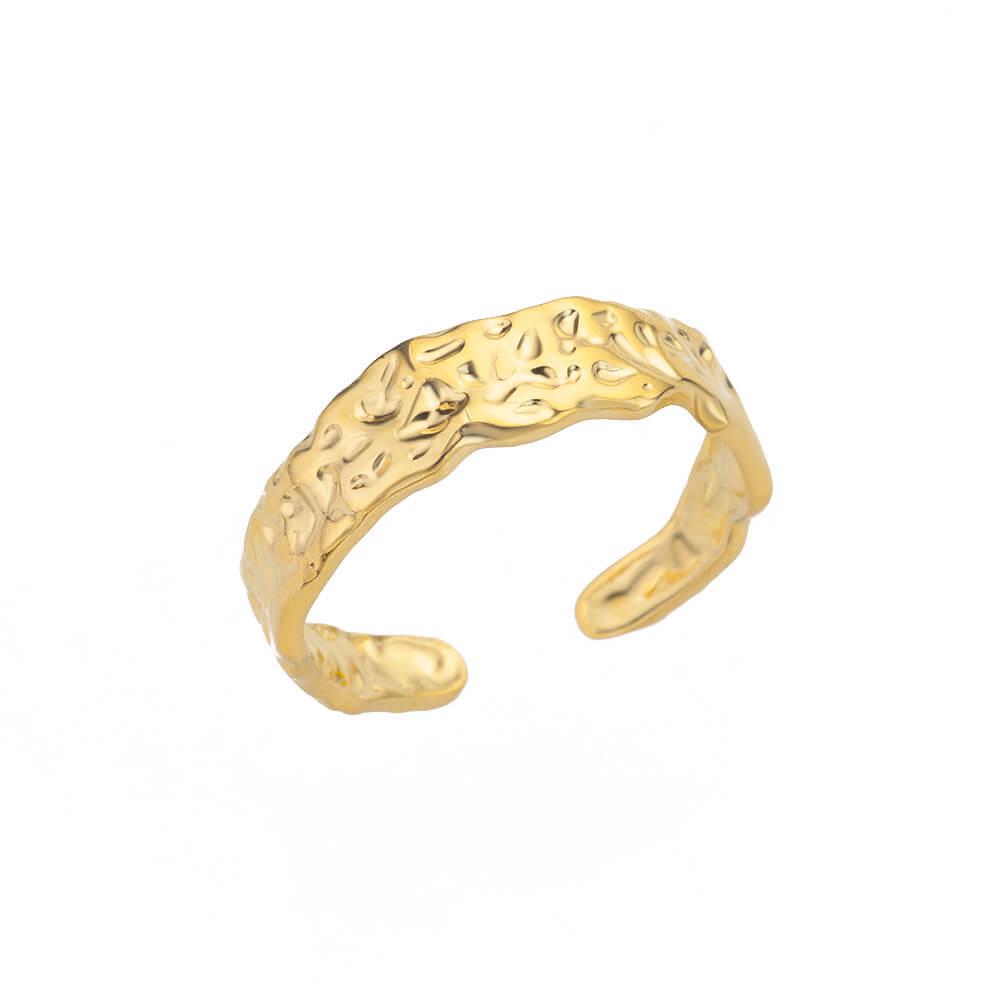 18K Gold Plated Stainless Steel Geometric Open Wide Band Unisex Ring