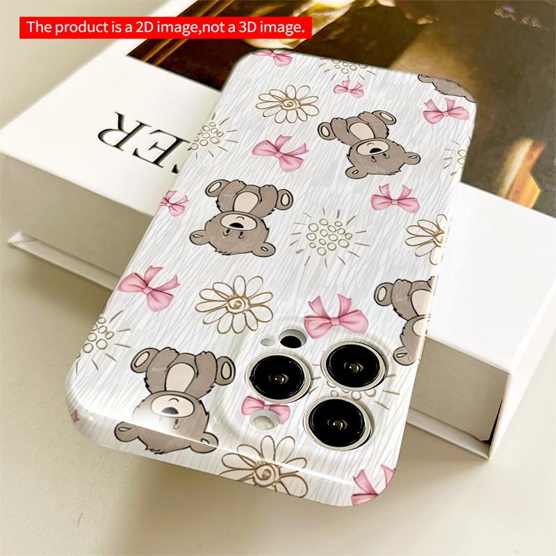 2DFlat Cute Teddy Bears & Bows Pattern All inclusive film hard iPhone case, compatible with iPhone 18 Pro Max 17 16 15 14 13 12 11