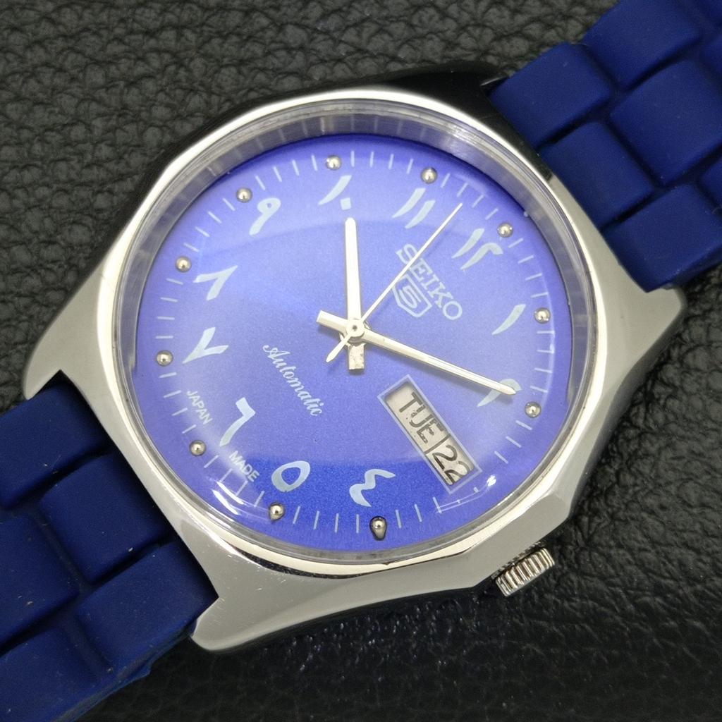 USED VINTAGE SEIKO 5 AUTOMATIC 7009A JAPAN MENS BLUE COLOR DIAL WATCH A433560-2 R117-a433560