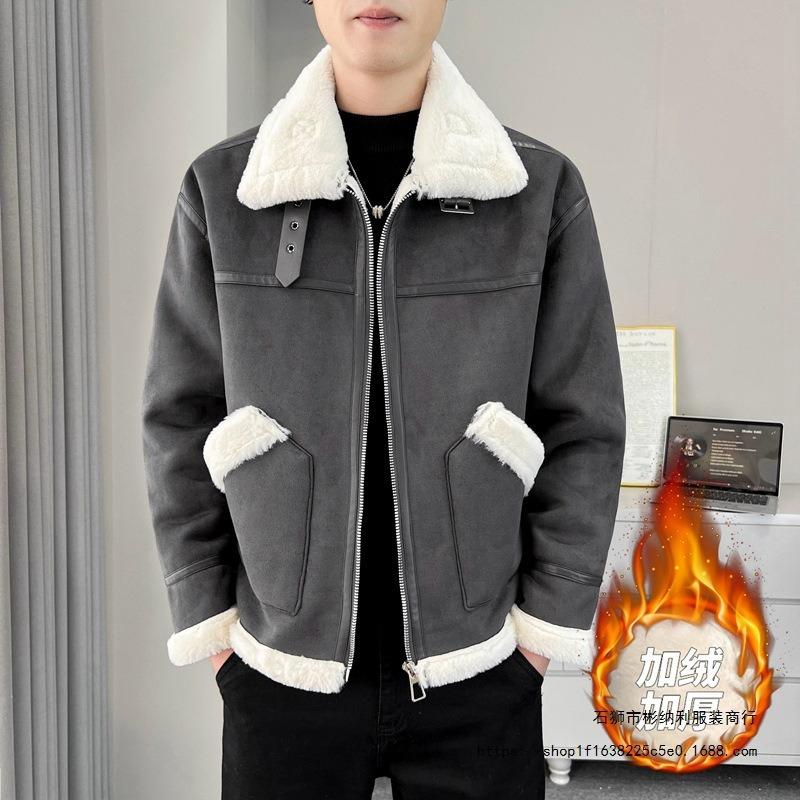 2025 Fall/Winter Fashion Versatile Fleece Thickened Fake Two Couple Embroidered Jackets Cargo Tops New Lapel Trendy Padded Clothes