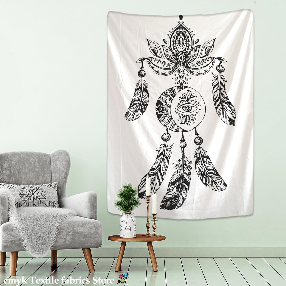 

Гобелен с перьями колокольчиков в стиле мандалы, настенный психоделический гобелен, настенный декор для гостиной, спальни 95x70CM