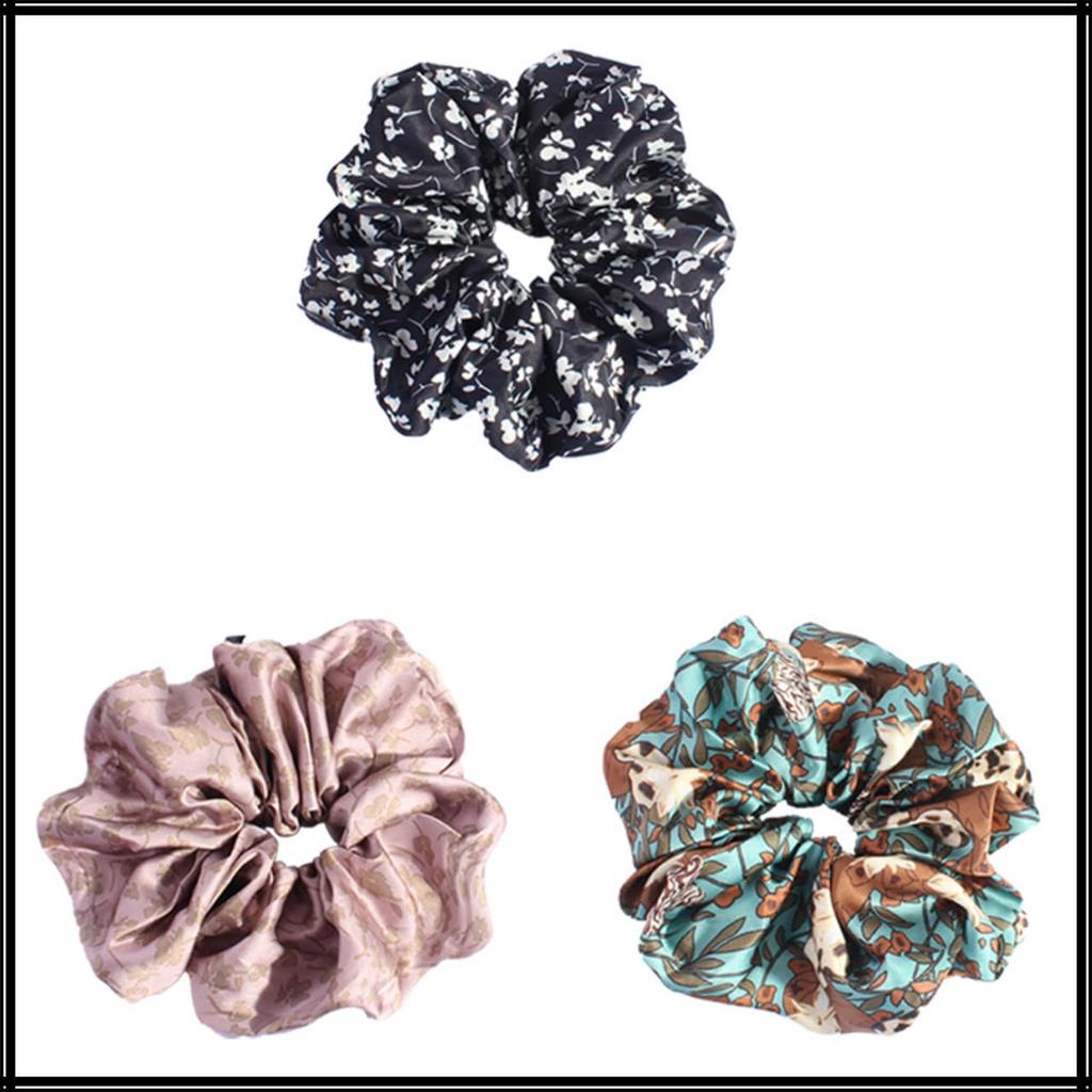 WHITE FANG Scrunchie Hair Hair Floral Stylish and Cute for AZ565 Accessory, Tie, Satin, Women, (Gray Pink)
