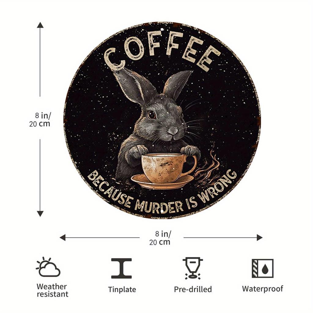 1 piece 8x8 inch round aluminum logo Coffee because Murder is Wrong Fun Bunny Vintage round metal logo Fun Bar Coffee logo