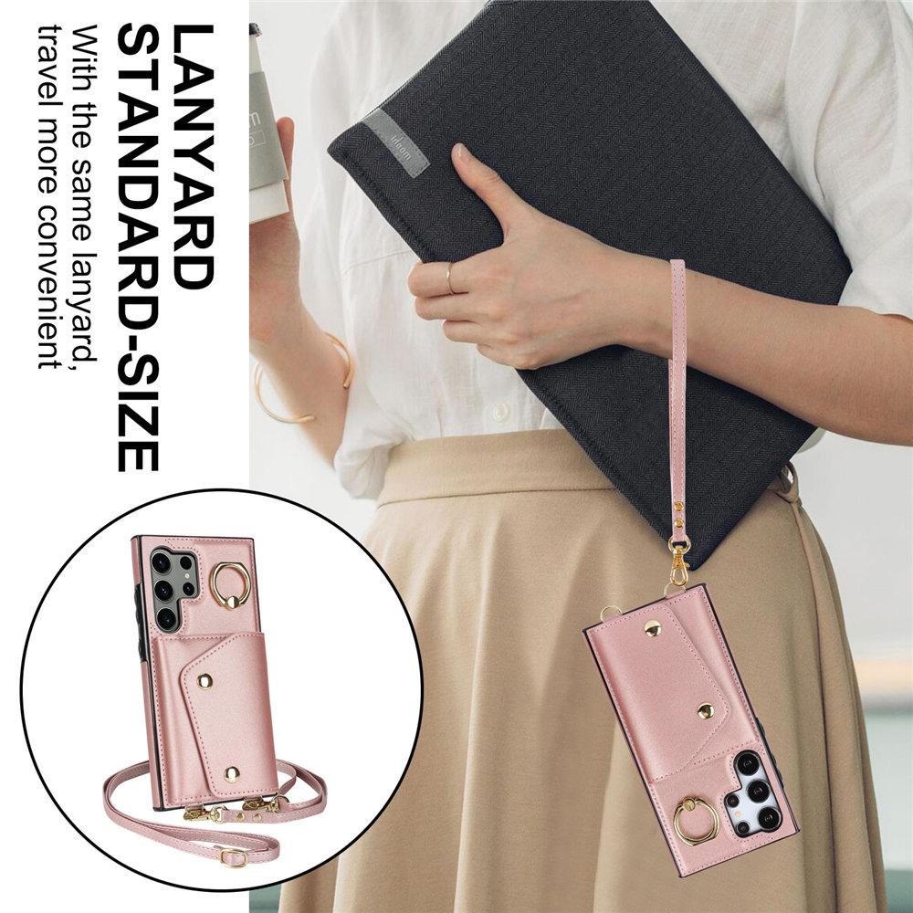 Crossbody Ring Geldbörse Lederhülle für Samsung Galaxy S24 Ultra S23 Plus S22 S21 Note 20 A55 A54 A15 A25 A53 A14 Lanyard Hülle