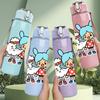 1PC Blue Hair Bunny Hat Girl Cartoon Print 750ml Color Plastic Sports Water Bottle Leakproof Flip Straw Lid Suitable for Sports Office Home Use