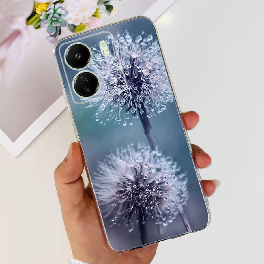 For Xiaomi POCO C65 Case Transparent Silicone Soft TPU Phone Cover For Xiaomi Mi Poco C65 Protective Bumper PocoC65 Flower Funda