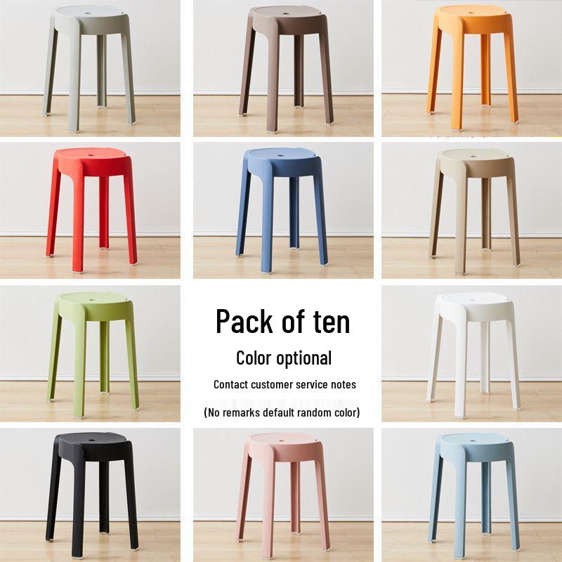 Stackable Modern Round Plastic Dining Stool with Storage - Creative, Simple, and Thickened Design for Living Room