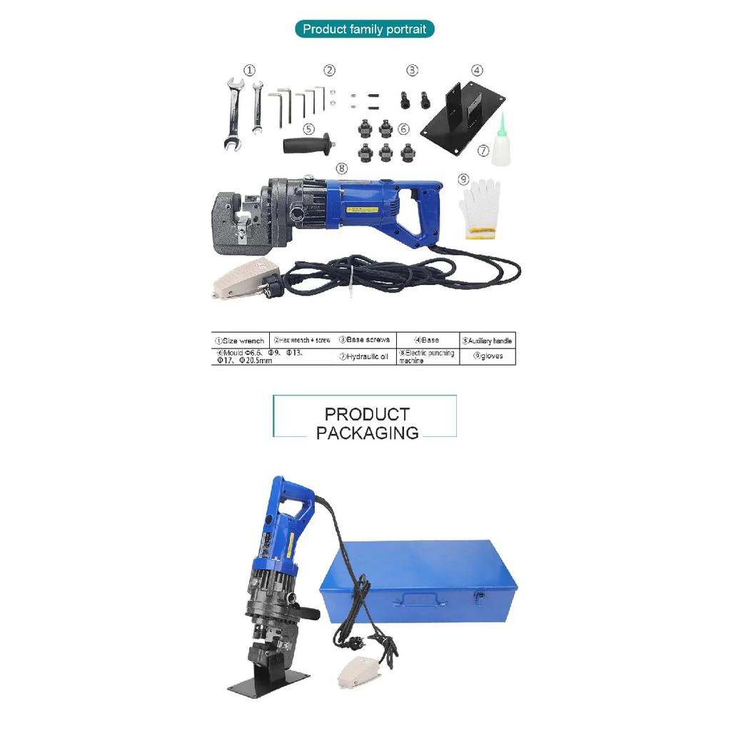 Mhp-20 Electric Hydraulic Punching Machine 1200W Throat Depth 50mm Punching Machine Angle Iron Channel Steel Punching Machine
