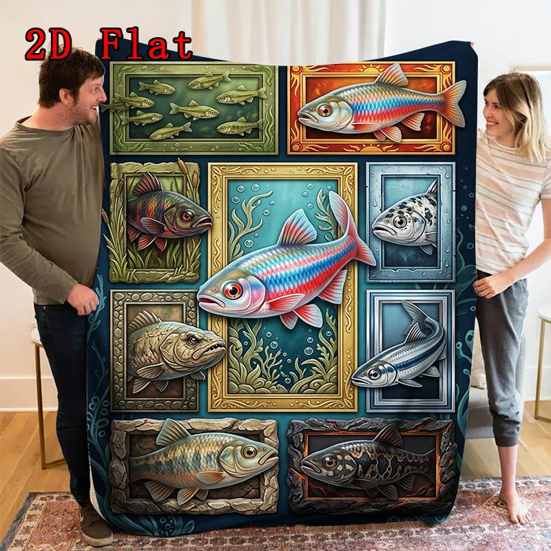 Fish Gallery 2D Flat Pattern Flannel Blanket, High Quality All Seasons, Home Decor, Warmth and Comfort, Perfect for Christmas Gifts.
